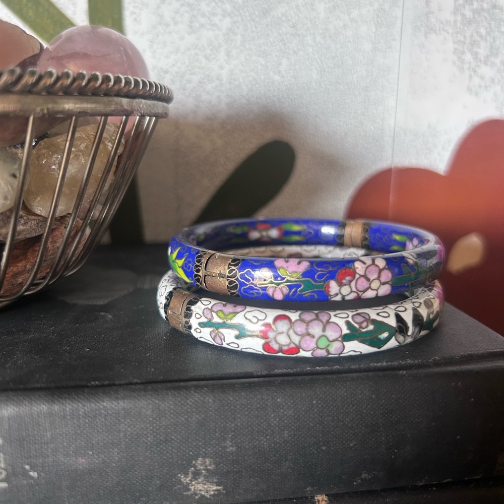 Vintage Enamel Floral Bangle Bracelets